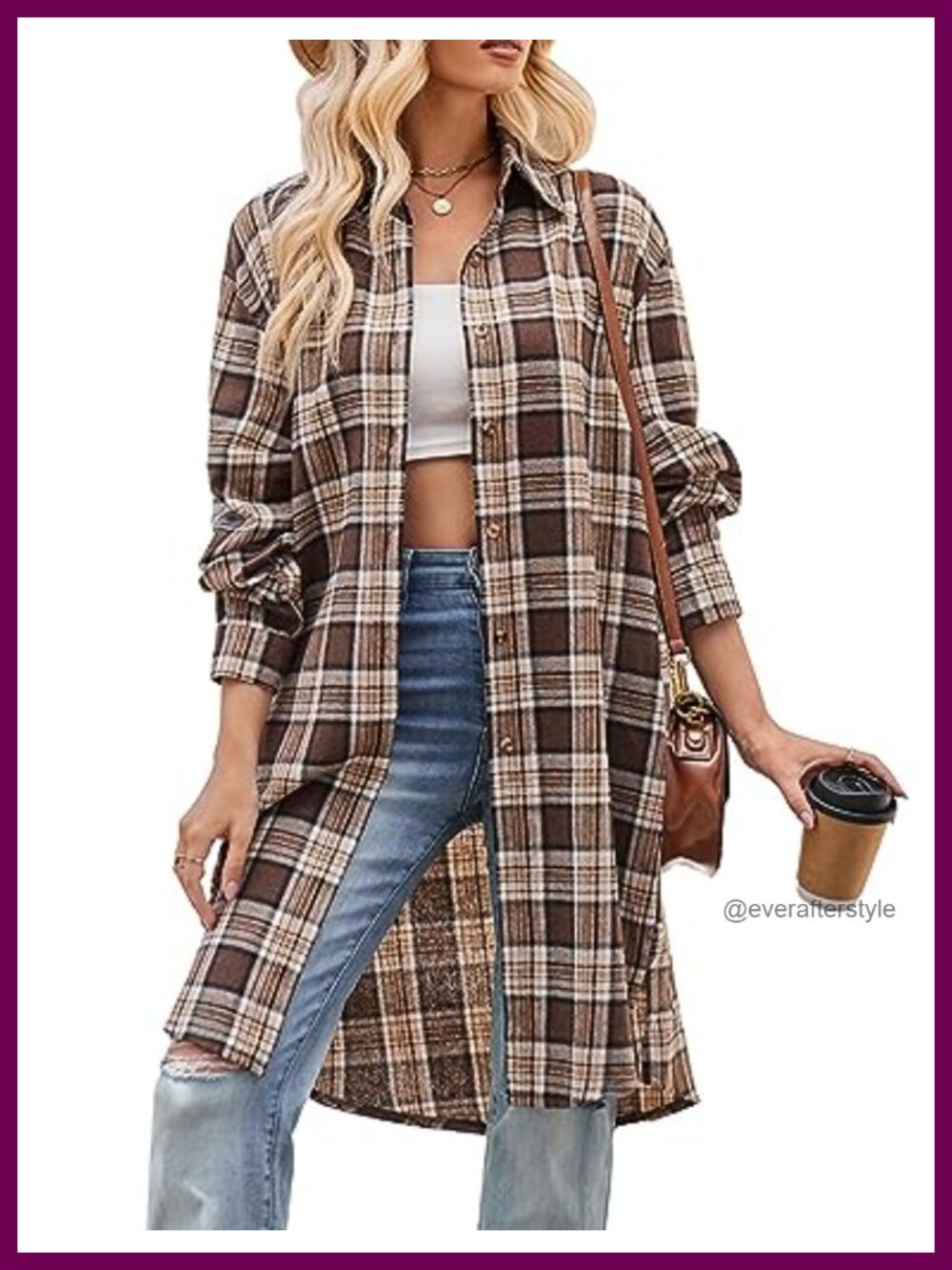 Oversized Plaid Flannel Button Down Shirt Drop Shoulder Pockets